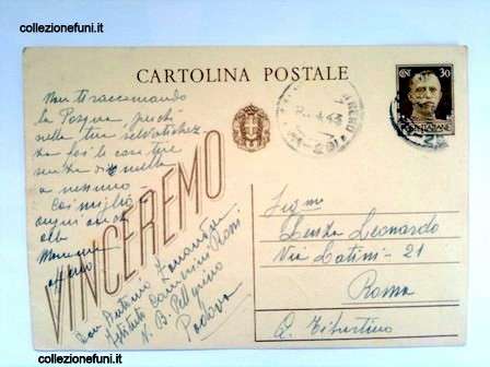 Cartolina Postale del Fascio b 'Vinceremo' 1943.